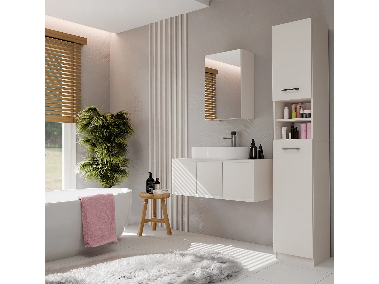 Specchio contenitore da bagno 40x60 cm con 3 ripiani beige SPT3
