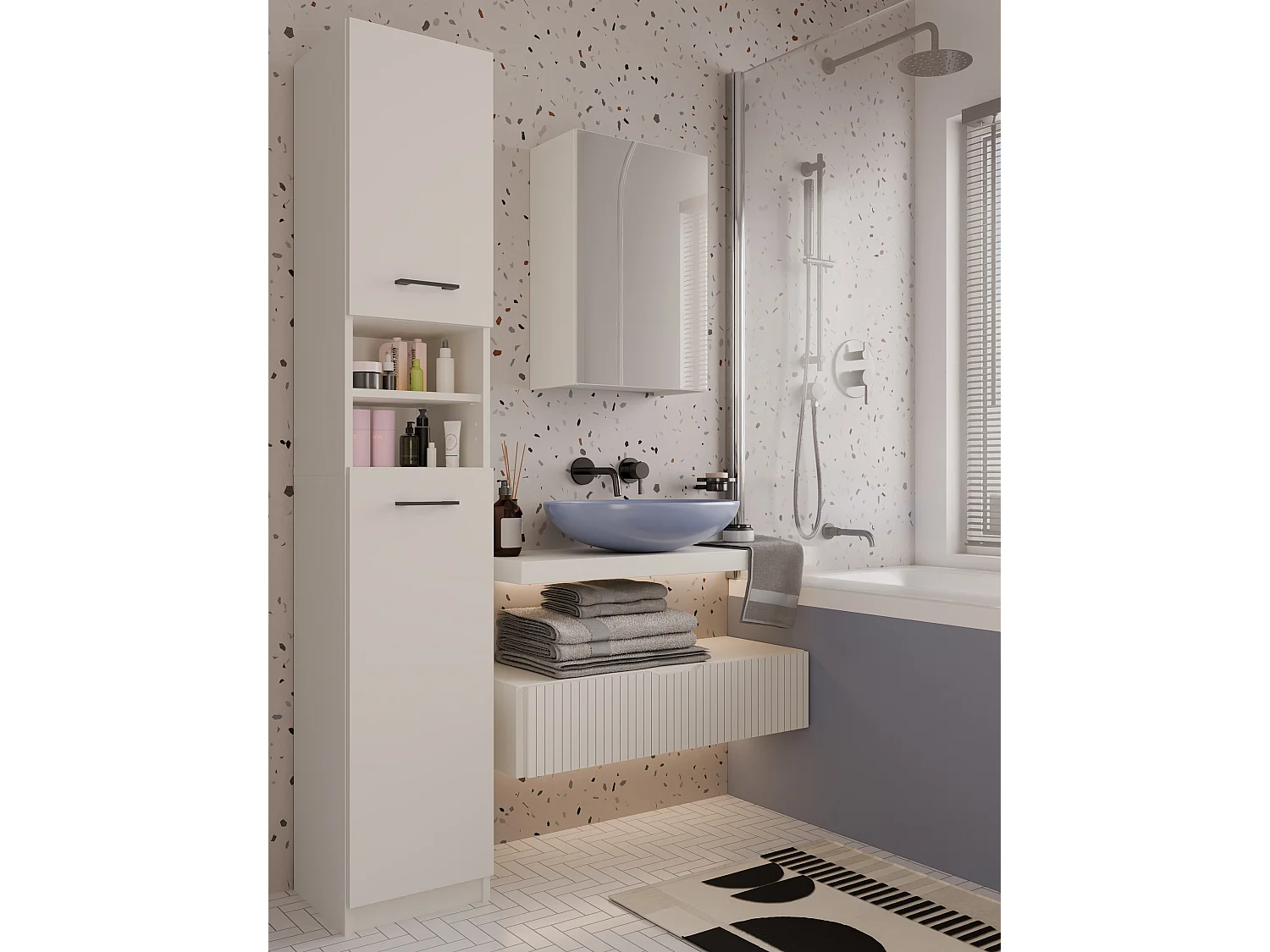 Specchio contenitore da bagno 40x60 cm con 3 ripiani beige SPT3