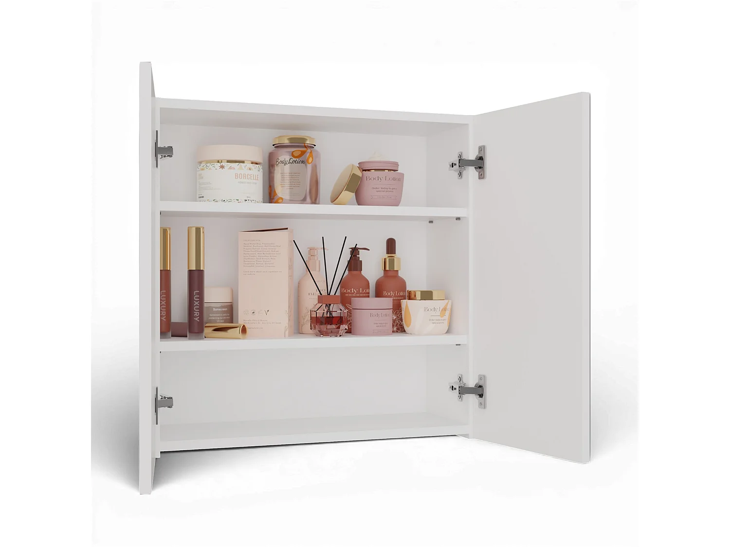 Specchio contenitore da bagno 60x60 cm con 2 ante bianco SPT4