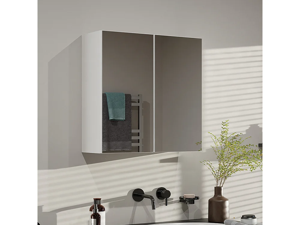 Specchio contenitore da bagno 60x60 cm con 2 ante bianco SPT4