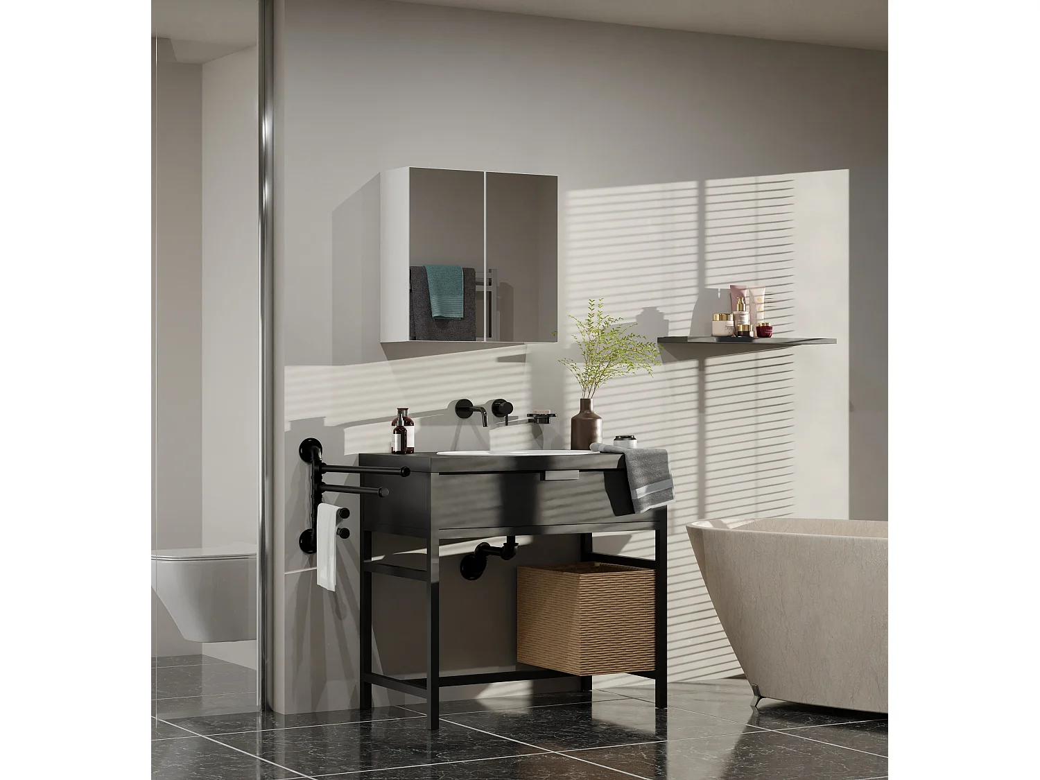 Specchio contenitore da bagno 60x60 cm con 2 ante bianco SPT4