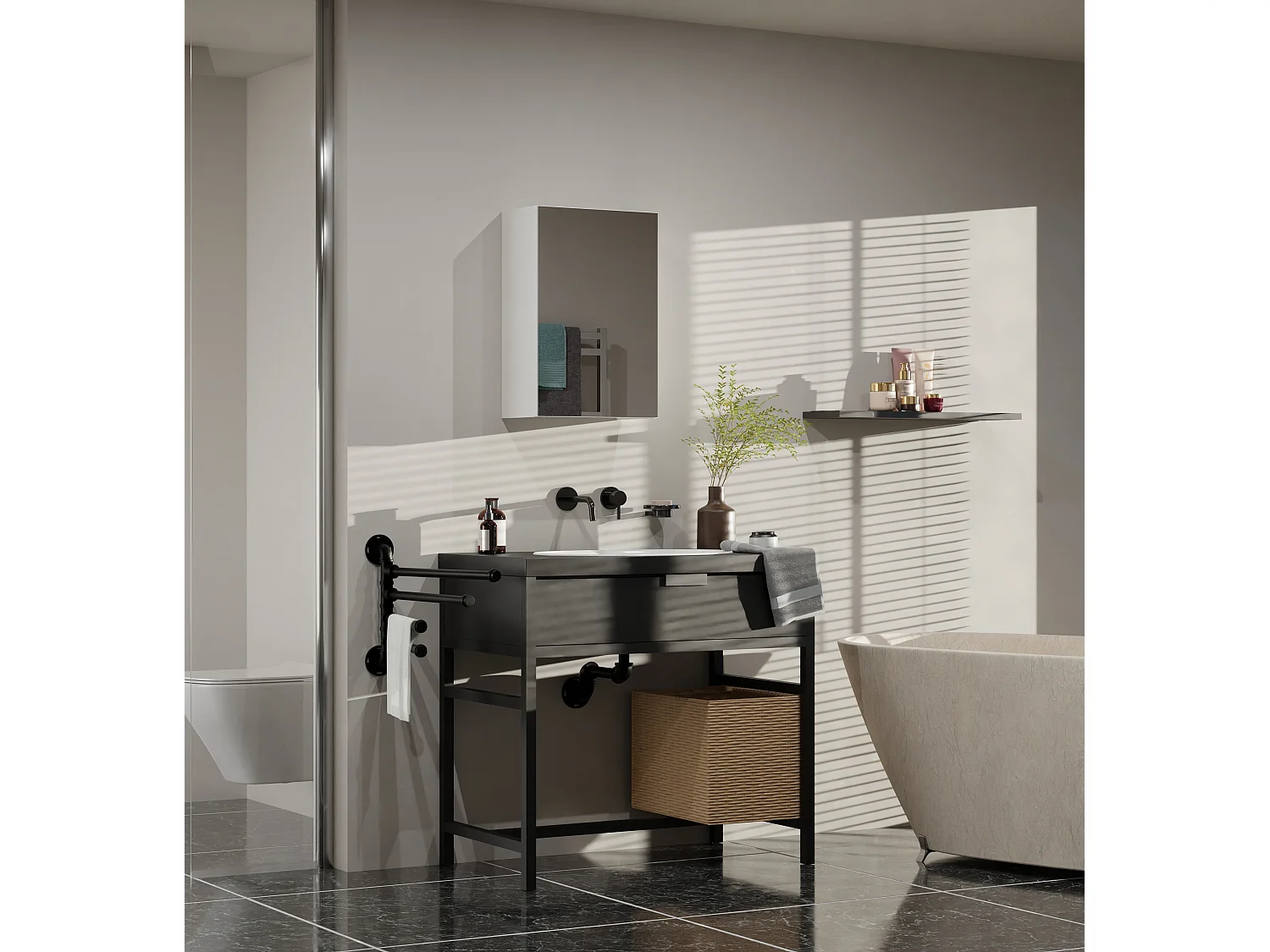 Specchio contenitore da bagno 40x60 cm con 3 ripiani bianco SPT3