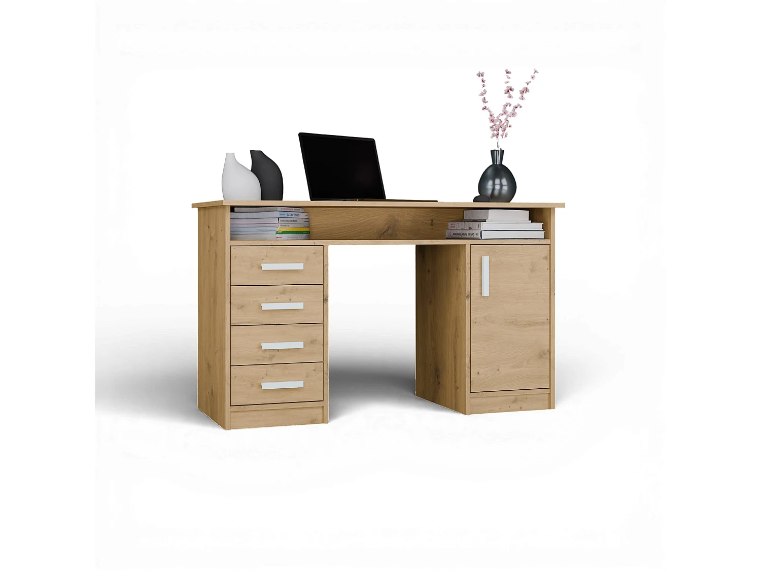 Scrivania 125x75 cm con 4 cassetti e anta rovere SCT9