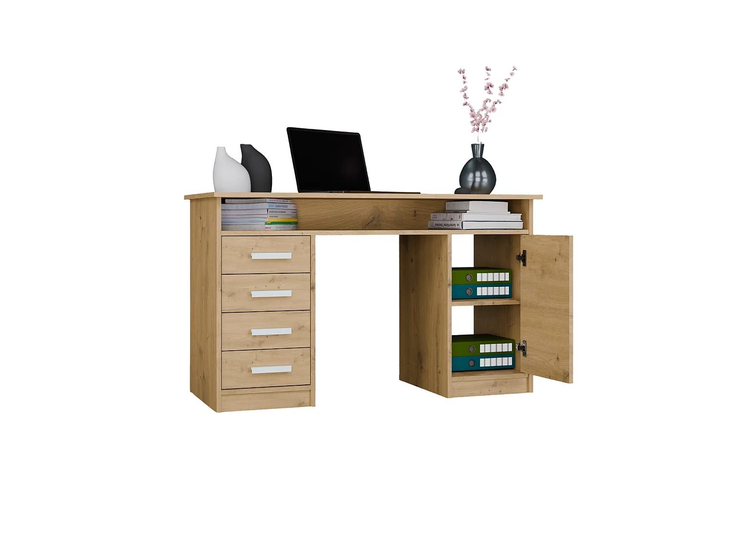 Scrivania 125x75 cm con 4 cassetti e anta rovere SCT9