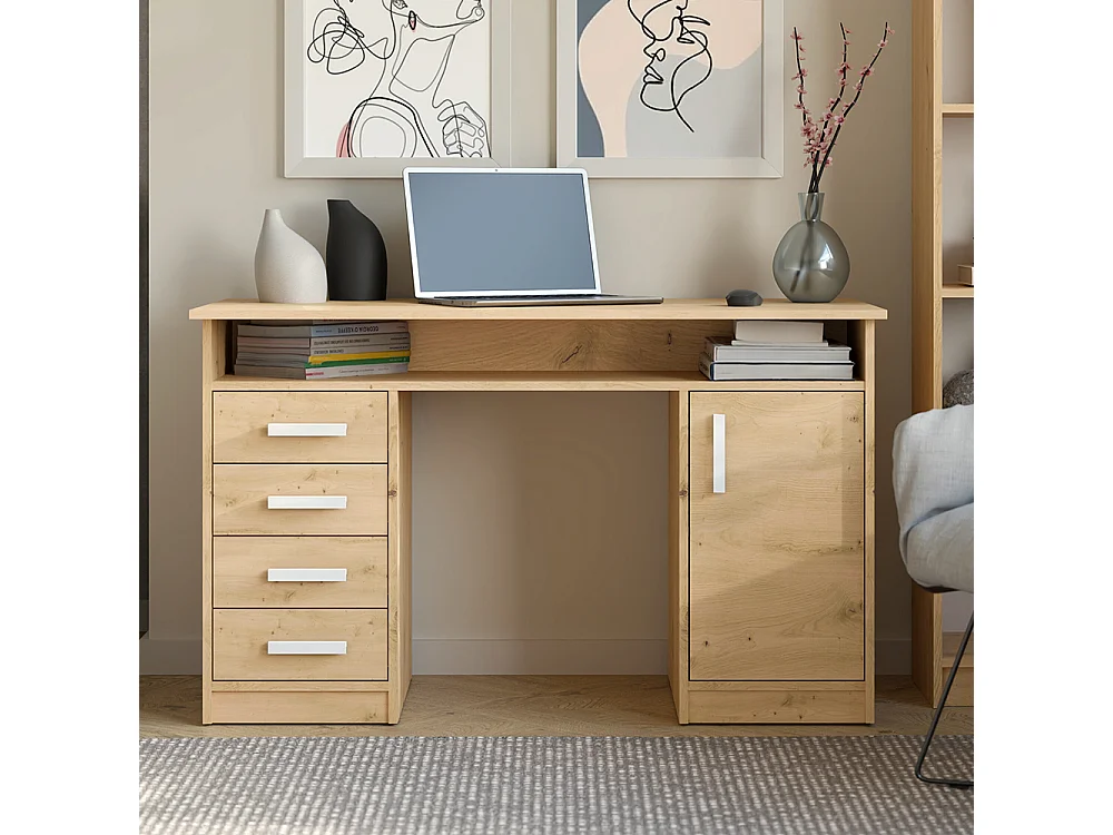 Scrivania 125x75 cm con 4 cassetti e anta rovere SCT9