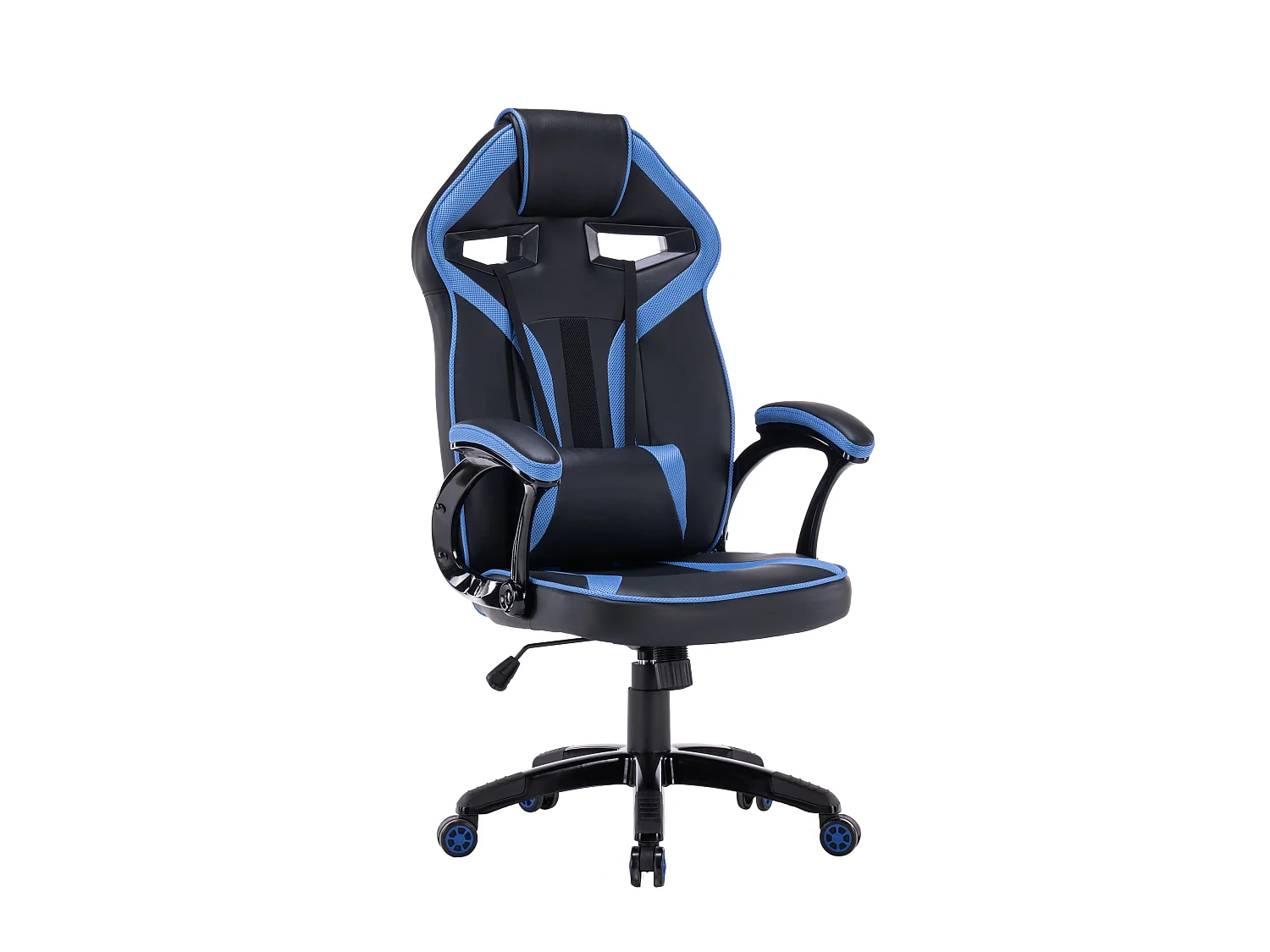 Sedia da ufficio e gaming ergonomica in ecopelle blu/nera ST7