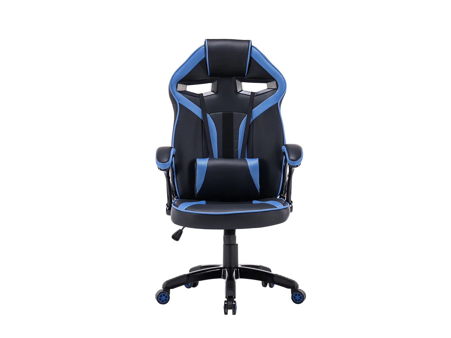 Sedia da ufficio e gaming ergonomica in ecopelle blu/nera ST7