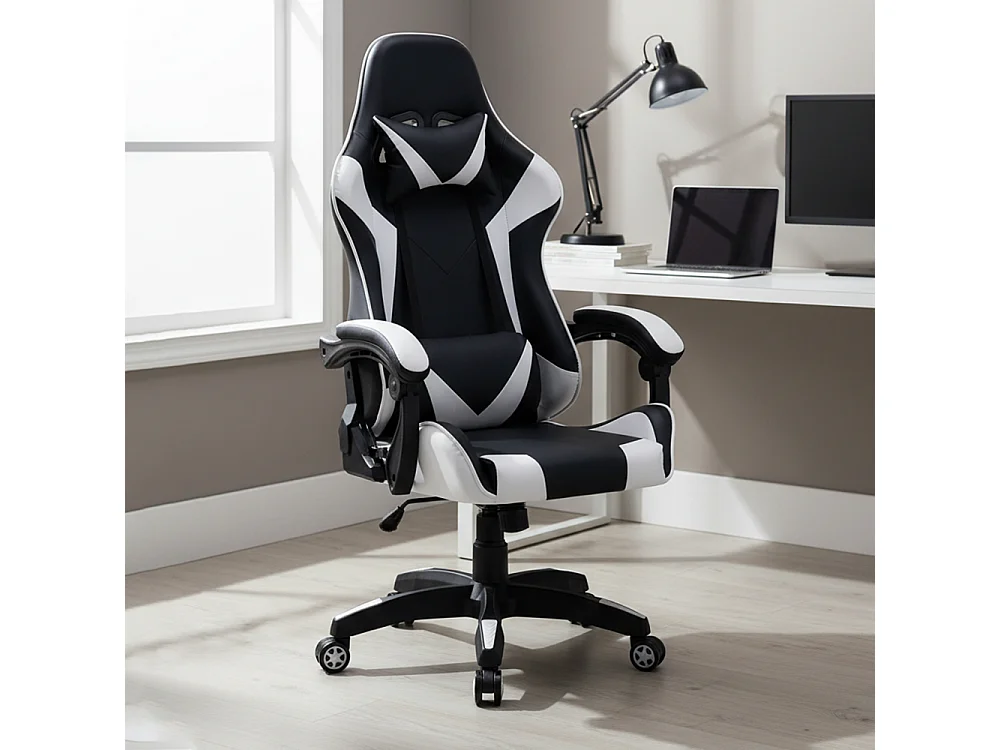 Sedia gaming con cuscini regolabili bianca/nera ST6