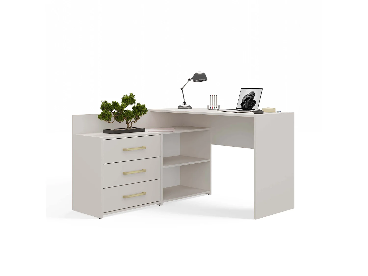 Scrivania angolare moderna con 3 cassetti beige cashmere SCT7