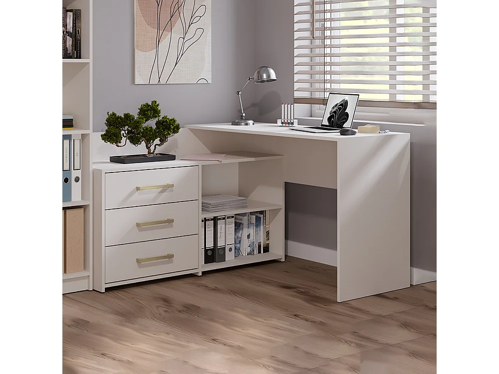 Scrivania angolare moderna con 3 cassetti beige cashmere SCT7