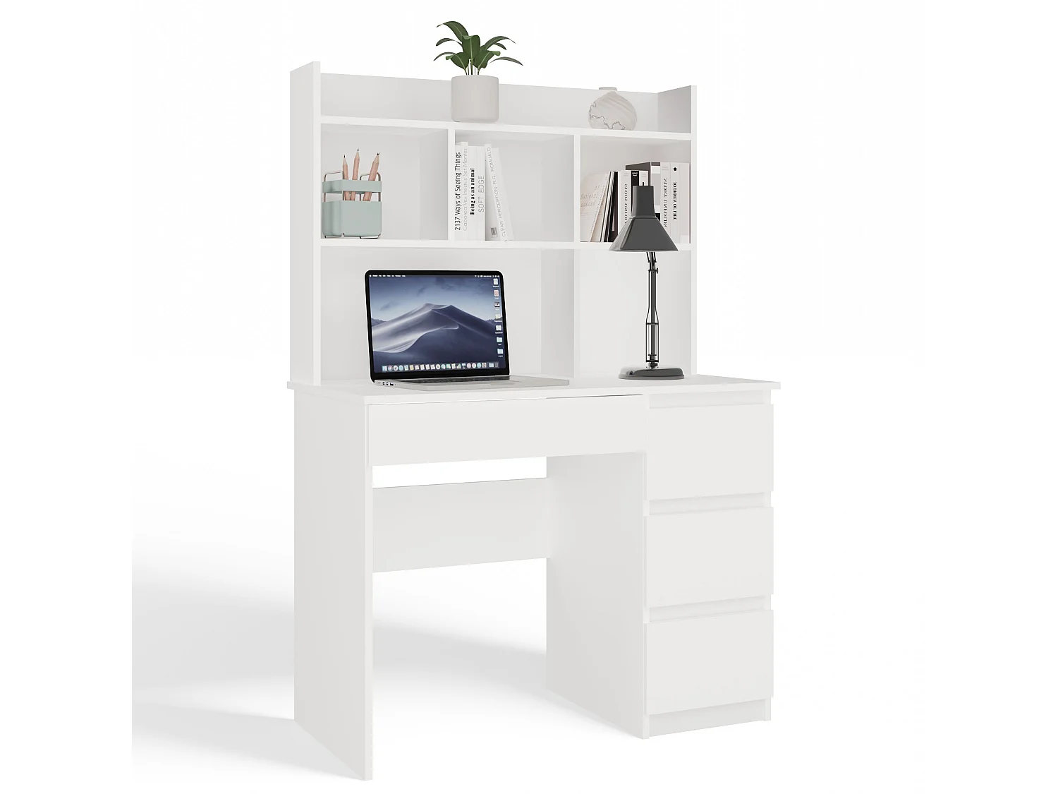 Scrivania salvaspazio moderna 98 cm con libreria bianco opaco SCT15