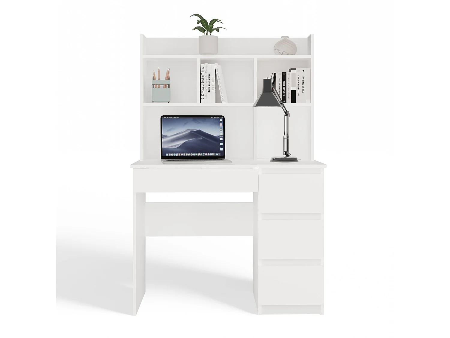 Scrivania salvaspazio moderna 98 cm con libreria bianco opaco SCT15