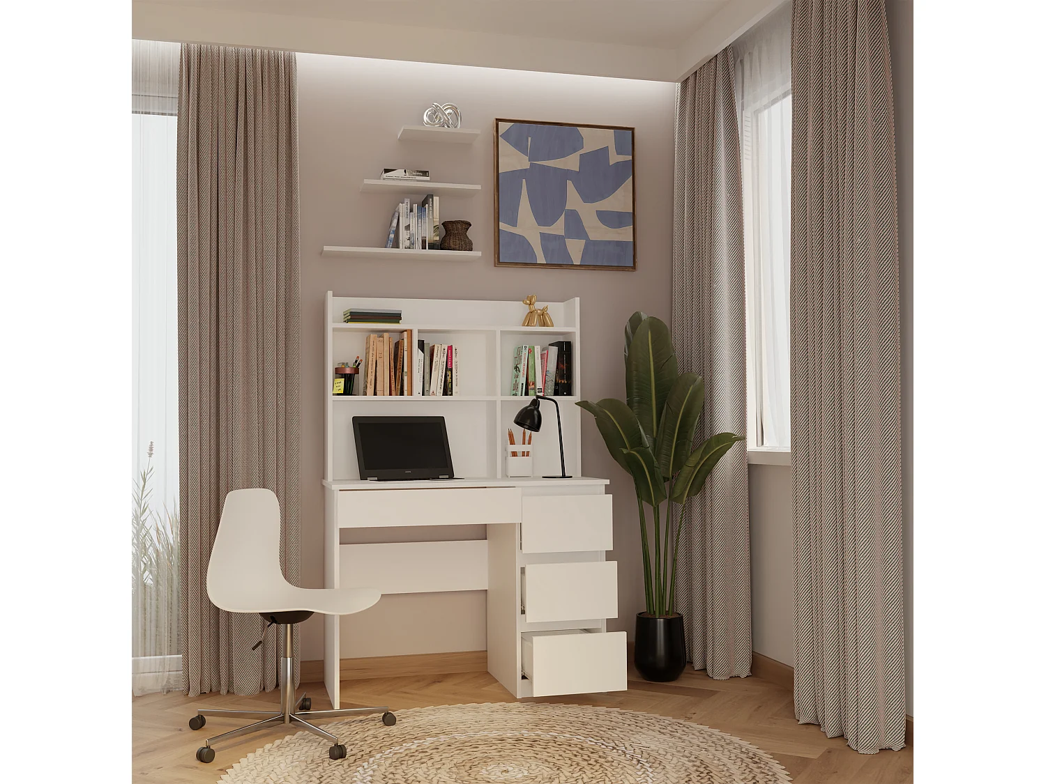 Scrivania salvaspazio moderna 98 cm con libreria bianco opaco SCT15