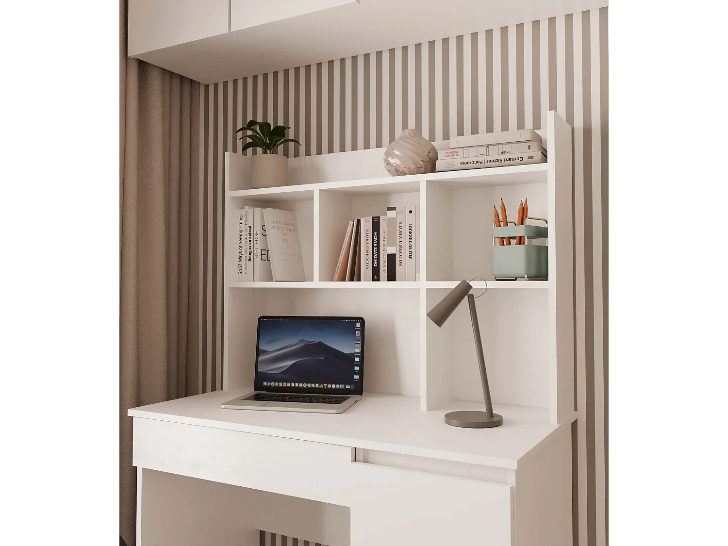 Scrivania salvaspazio moderna 98 cm con libreria bianco opaco SCT15