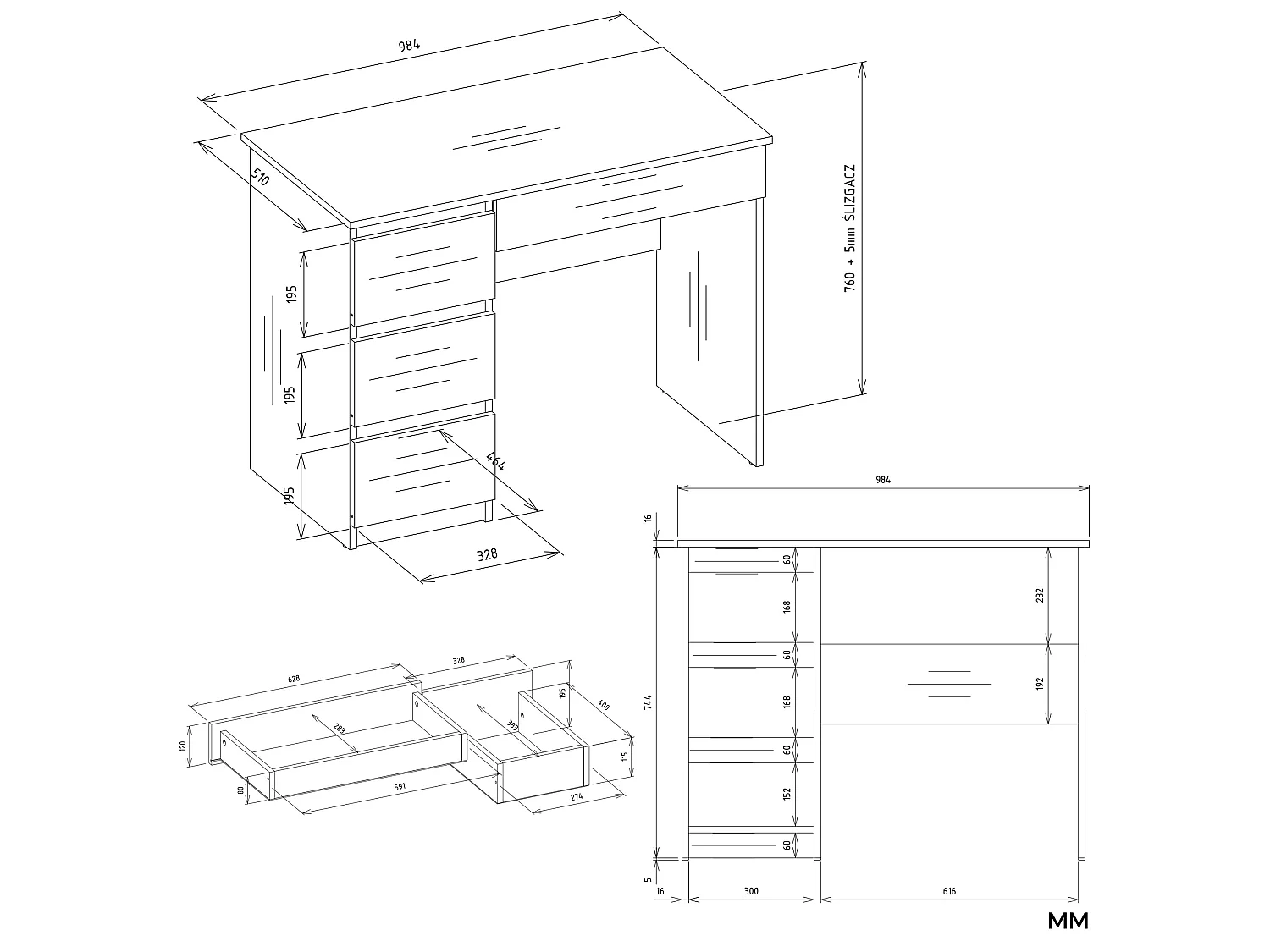 Scrivania salvaspazio moderna 98 cm con libreria bianco opaco SCT15