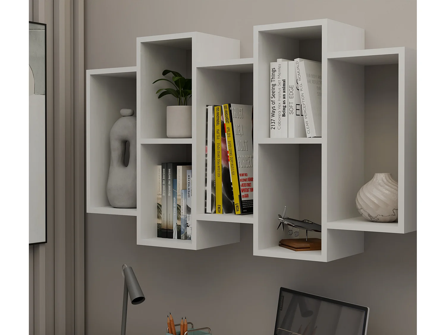 Libreria sospesa 129,5x60 cm moderna bianca MNT5
