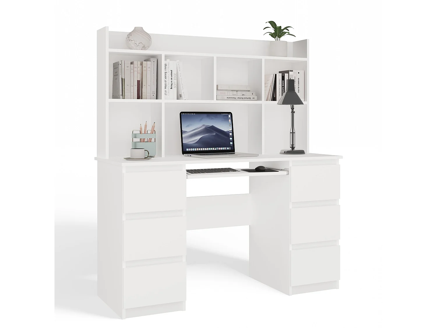 Scrivania moderna 130 cm con libreria bianco opaco SCT12