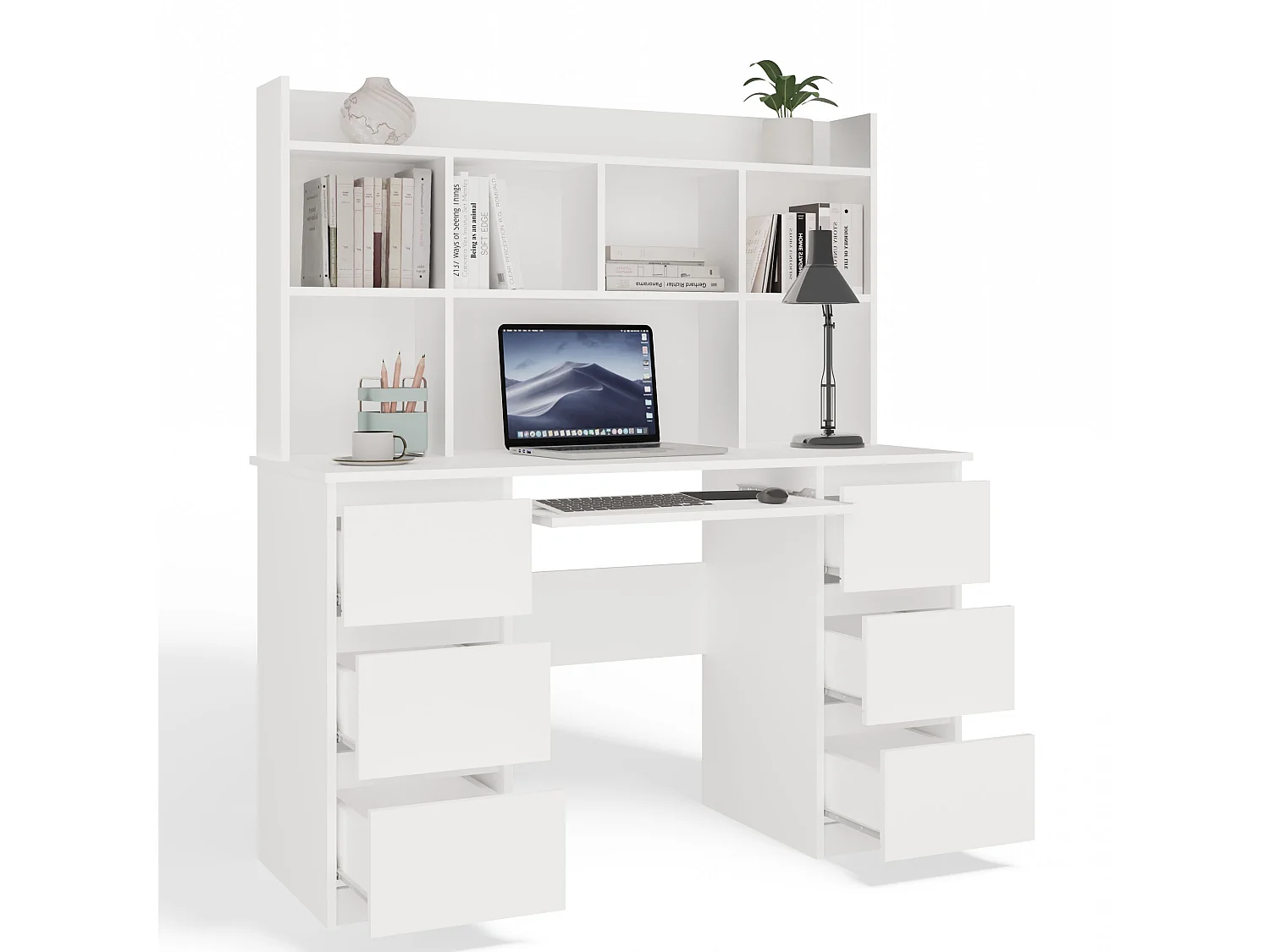 Scrivania moderna 130 cm con libreria bianco opaco SCT12
