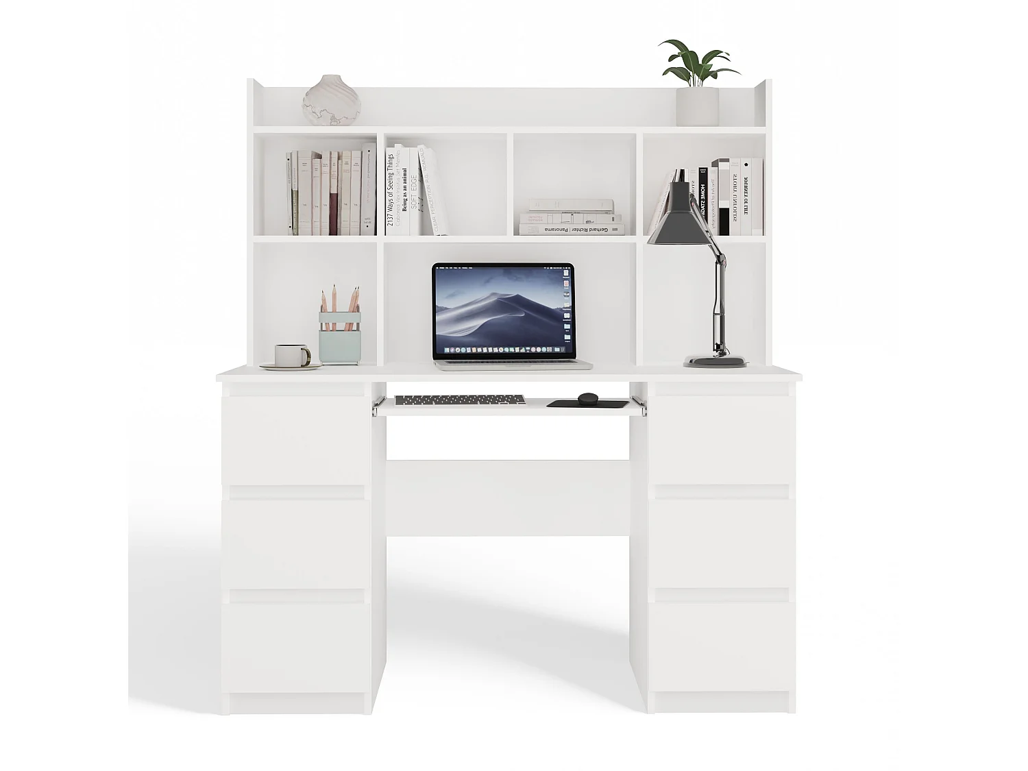 Scrivania moderna 130 cm con libreria bianco opaco SCT12