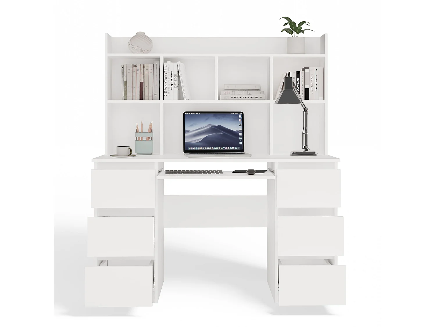 Scrivania moderna 130 cm con libreria bianco opaco SCT12