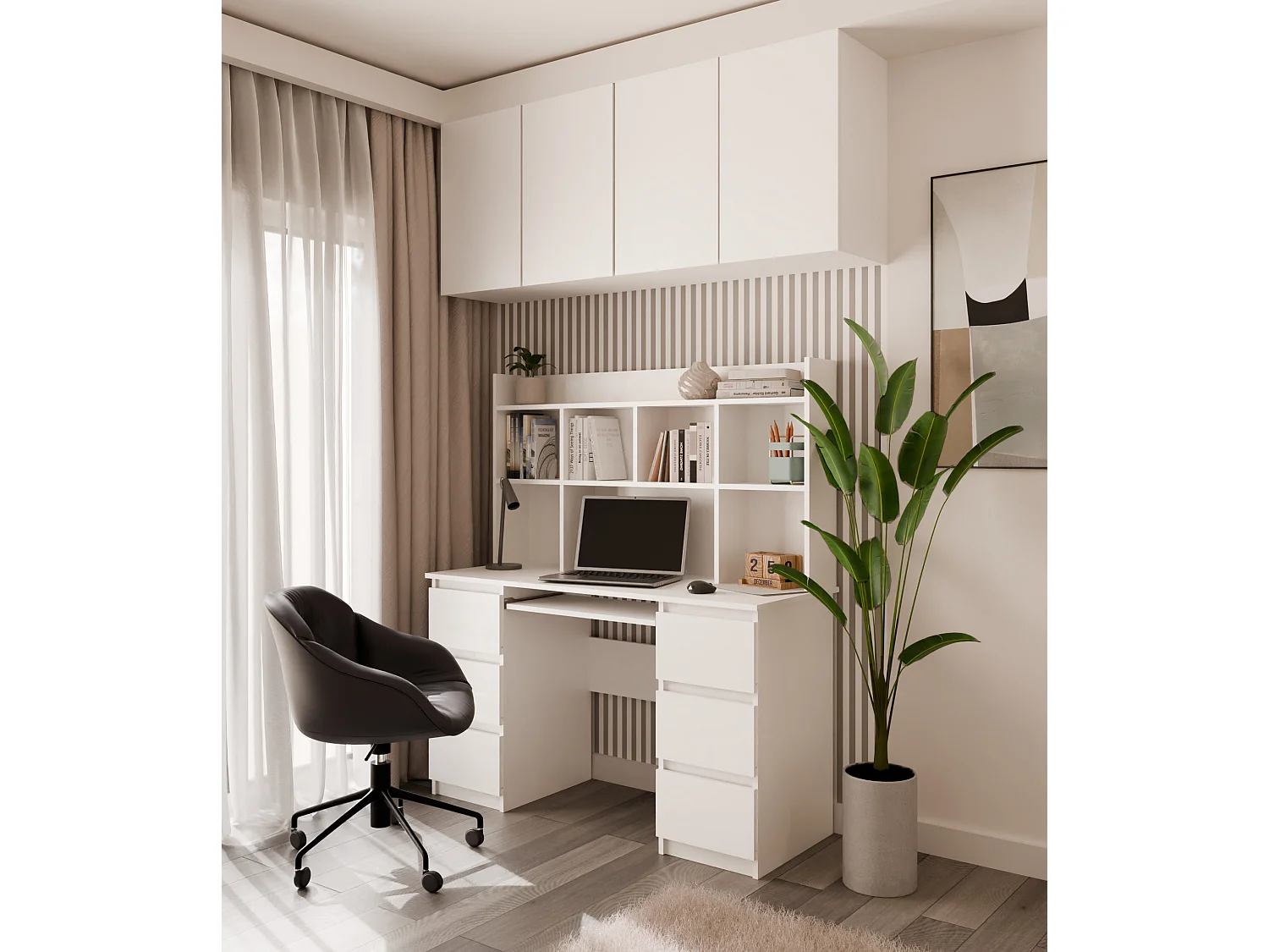 Scrivania moderna 130 cm con libreria bianco opaco SCT12