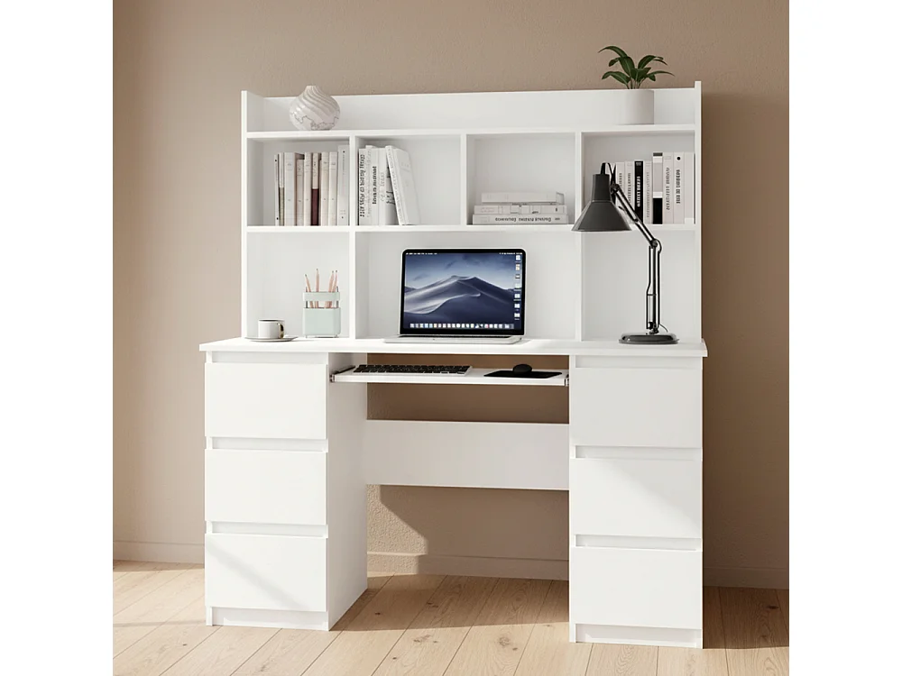 Scrivania moderna 130 cm con libreria bianco opaco SCT12