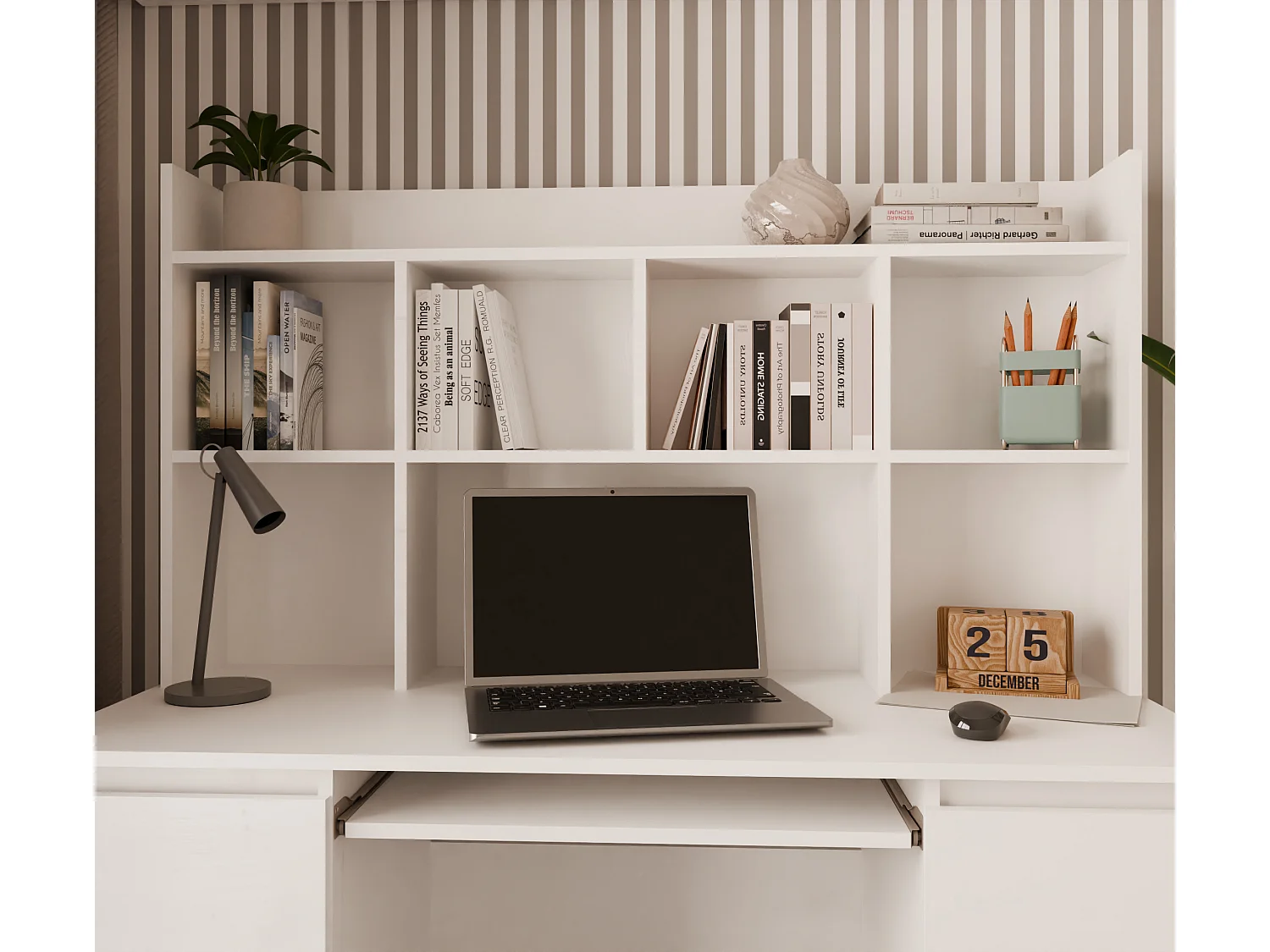 Scrivania moderna 130 cm con libreria bianco opaco SCT12