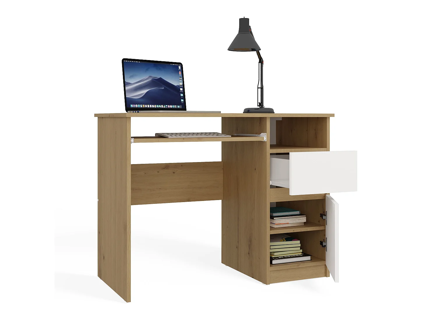 Scrivania 98,5 cm con anta e cassetto rovere/bianco SCT11