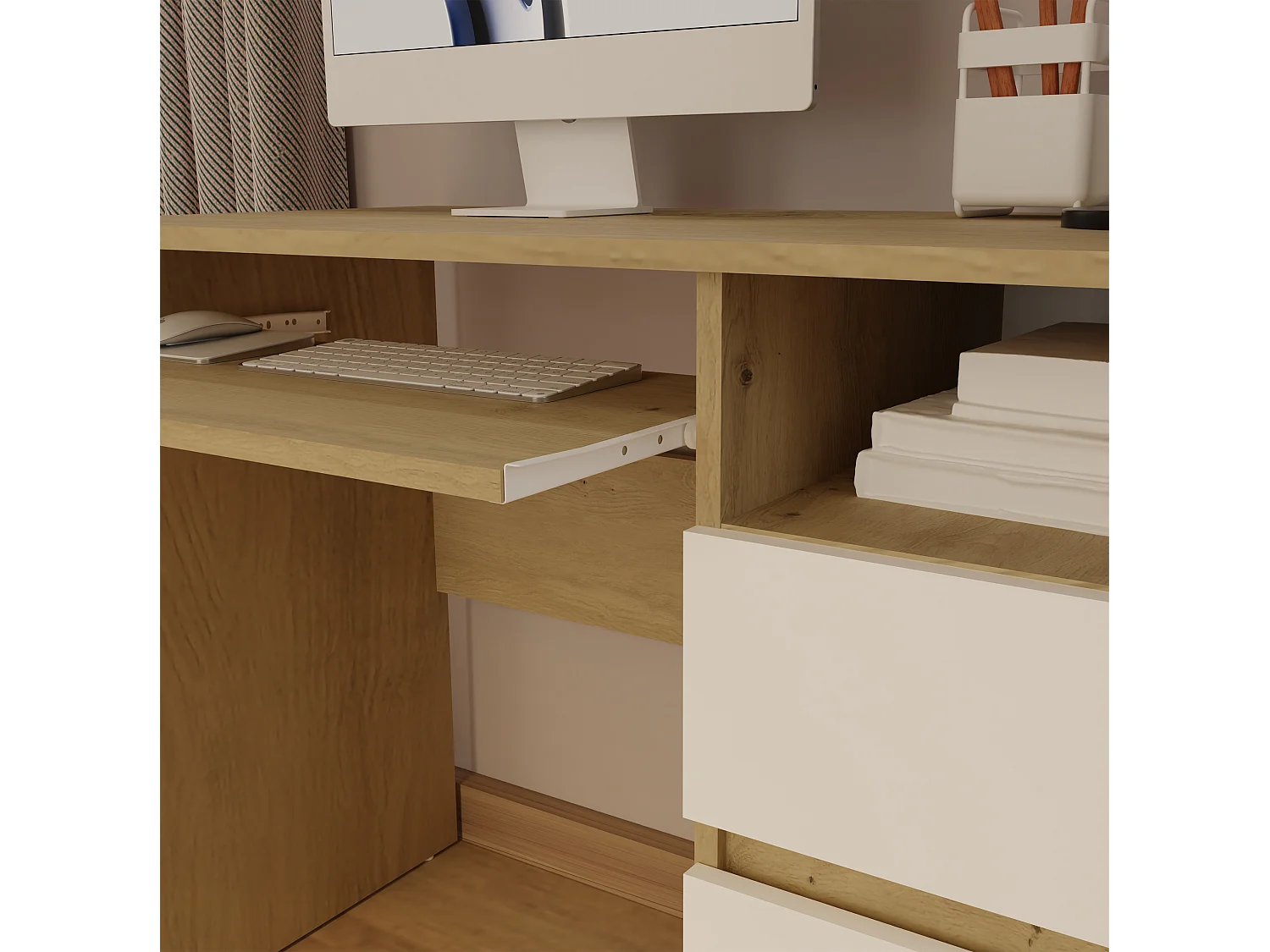 Scrivania 98,5 cm con anta e cassetto rovere/bianco SCT11