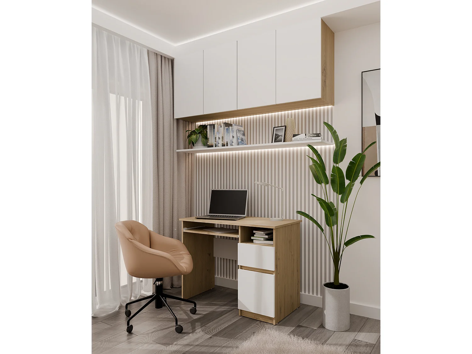 Scrivania 98,5 cm con anta e cassetto rovere/bianco SCT11