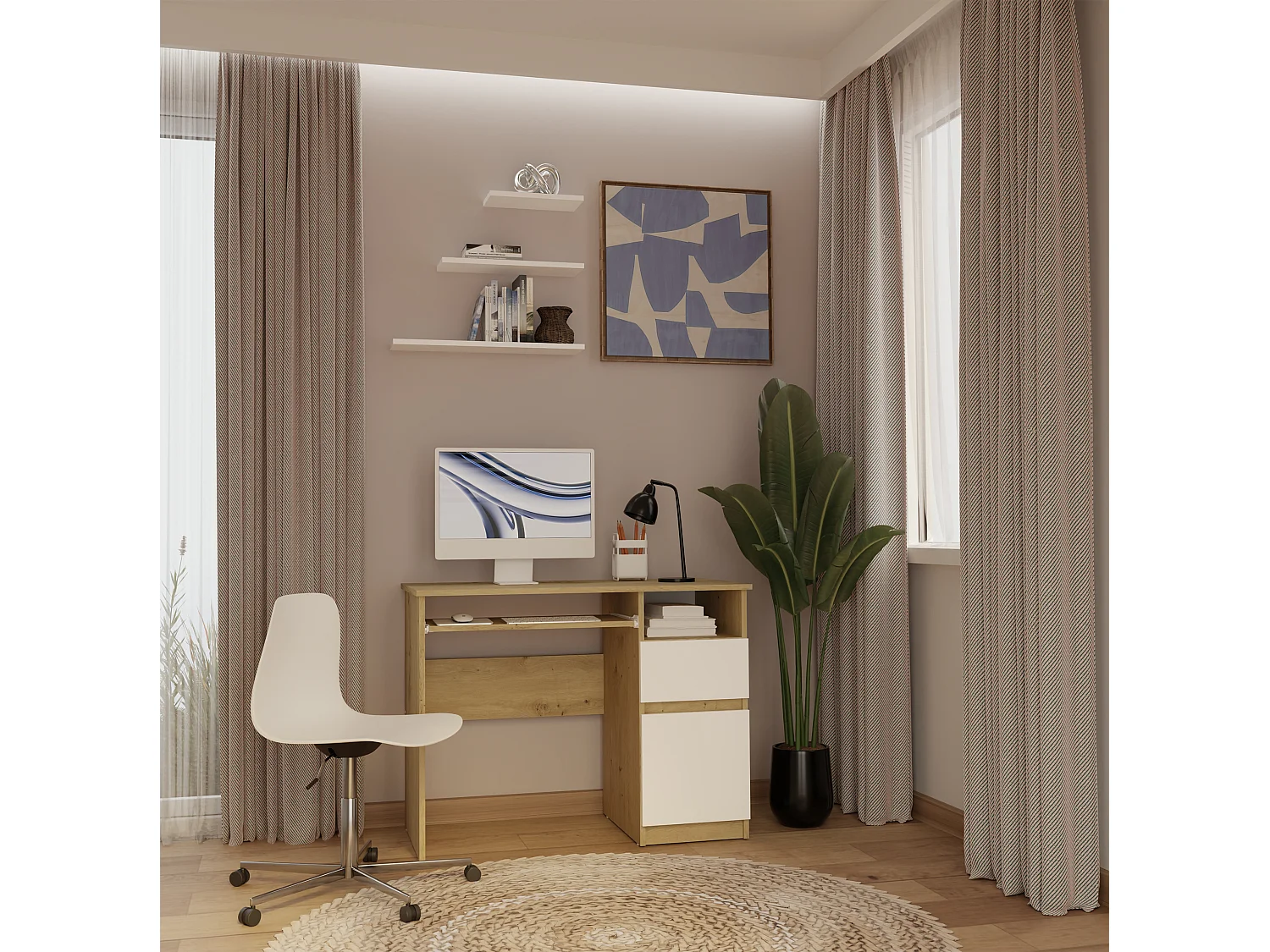 Scrivania 98,5 cm con anta e cassetto rovere/bianco SCT11