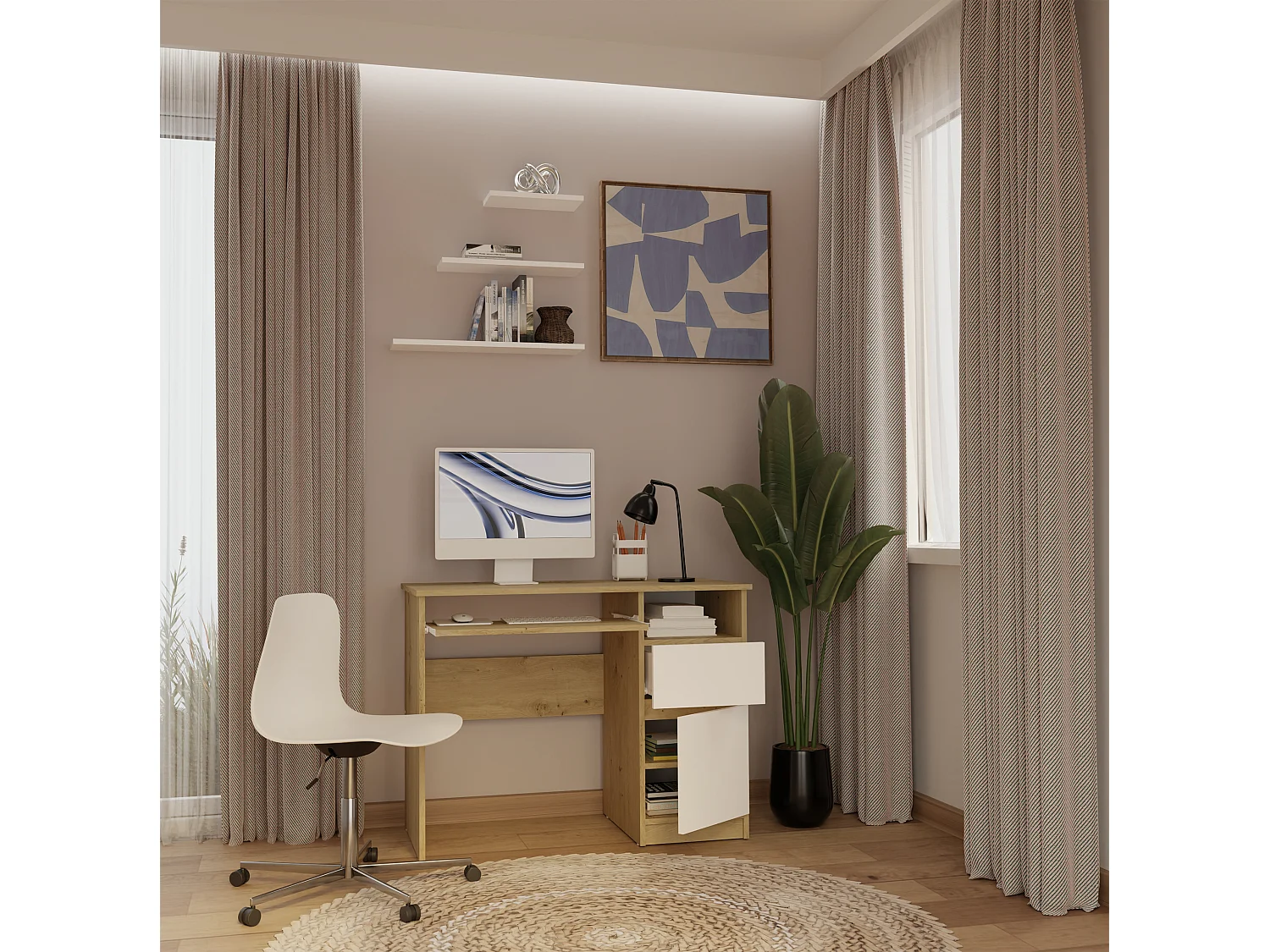 Scrivania 98,5 cm con anta e cassetto rovere/bianco SCT11