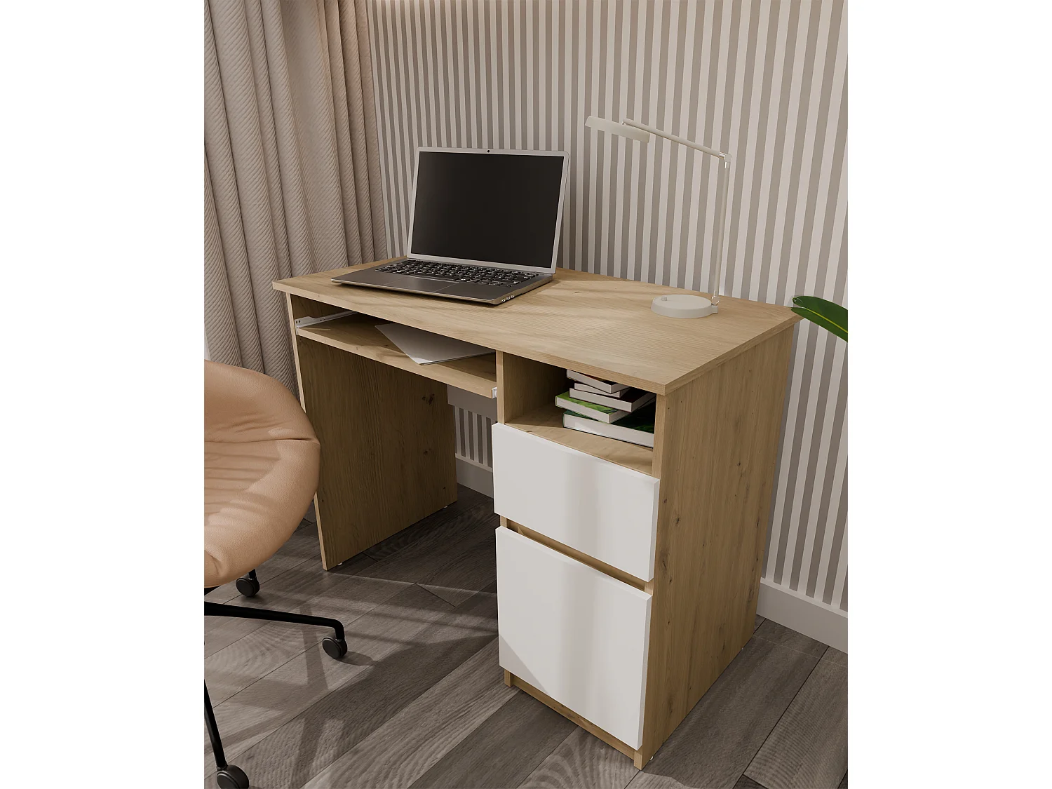 Scrivania 98,5 cm con anta e cassetto rovere/bianco SCT11