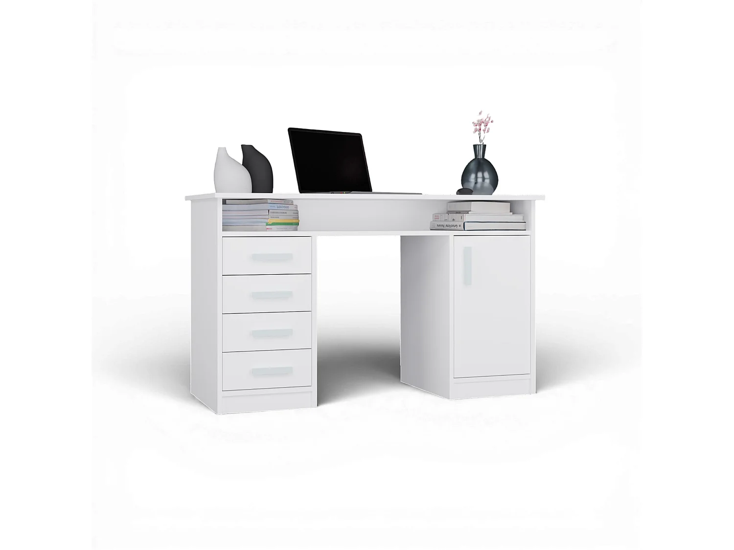 Scrivania 125x75 cm con 4 cassetti e anta bianco SCT9
