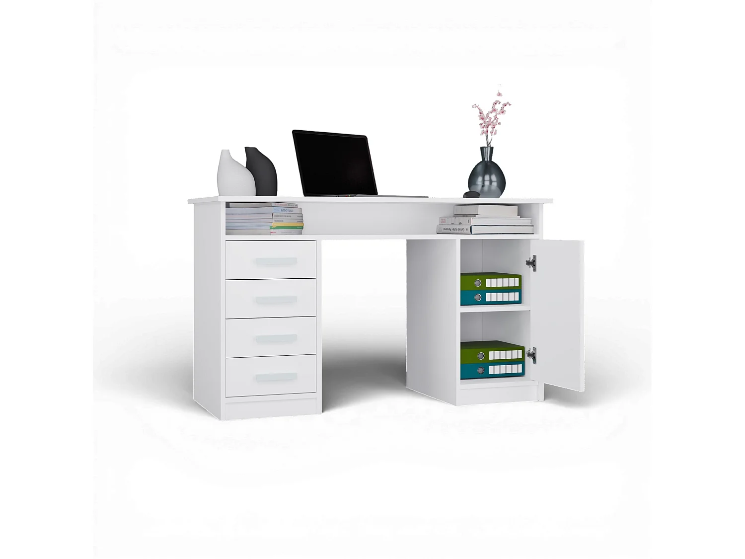 Scrivania 125x75 cm con 4 cassetti e anta bianco SCT9