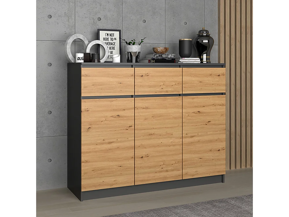 Madia alta 120x97cm con 3 ante e 3 cassetti rovere/antracite MT11