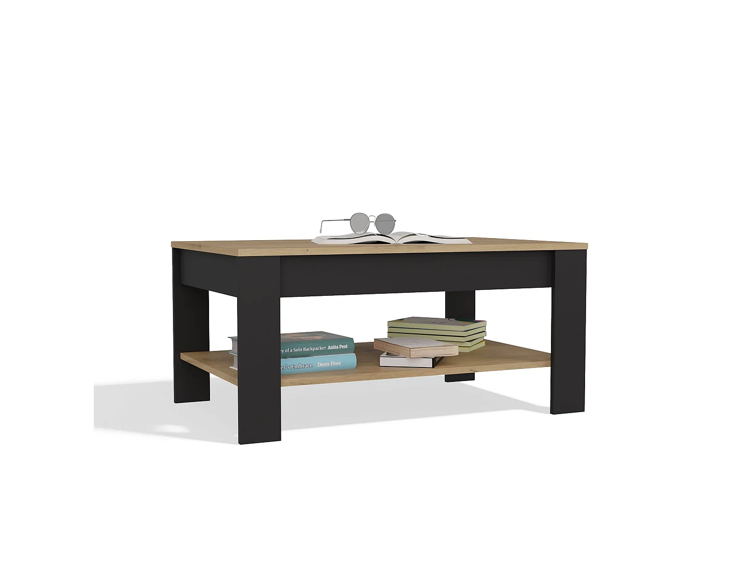 Tavolino da salotto moderno 93x58x44 rovere e nero TST16
