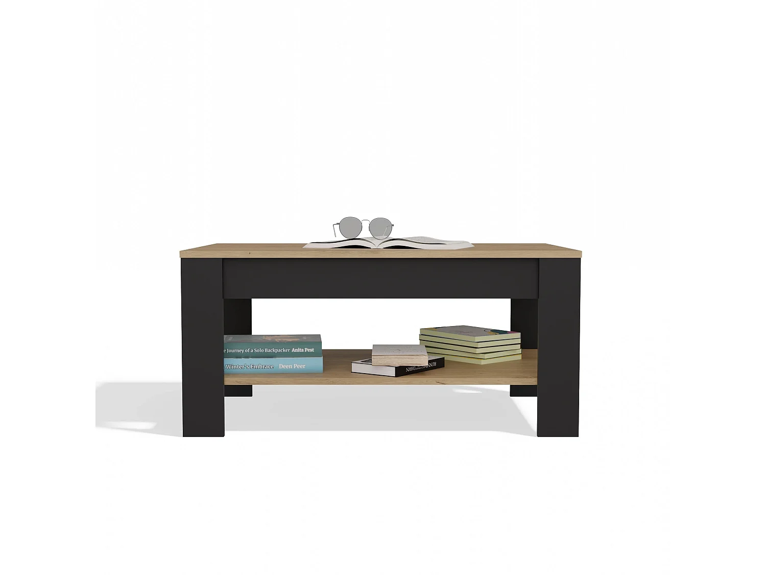 Tavolino da salotto moderno 93x58x44 rovere e nero TST16