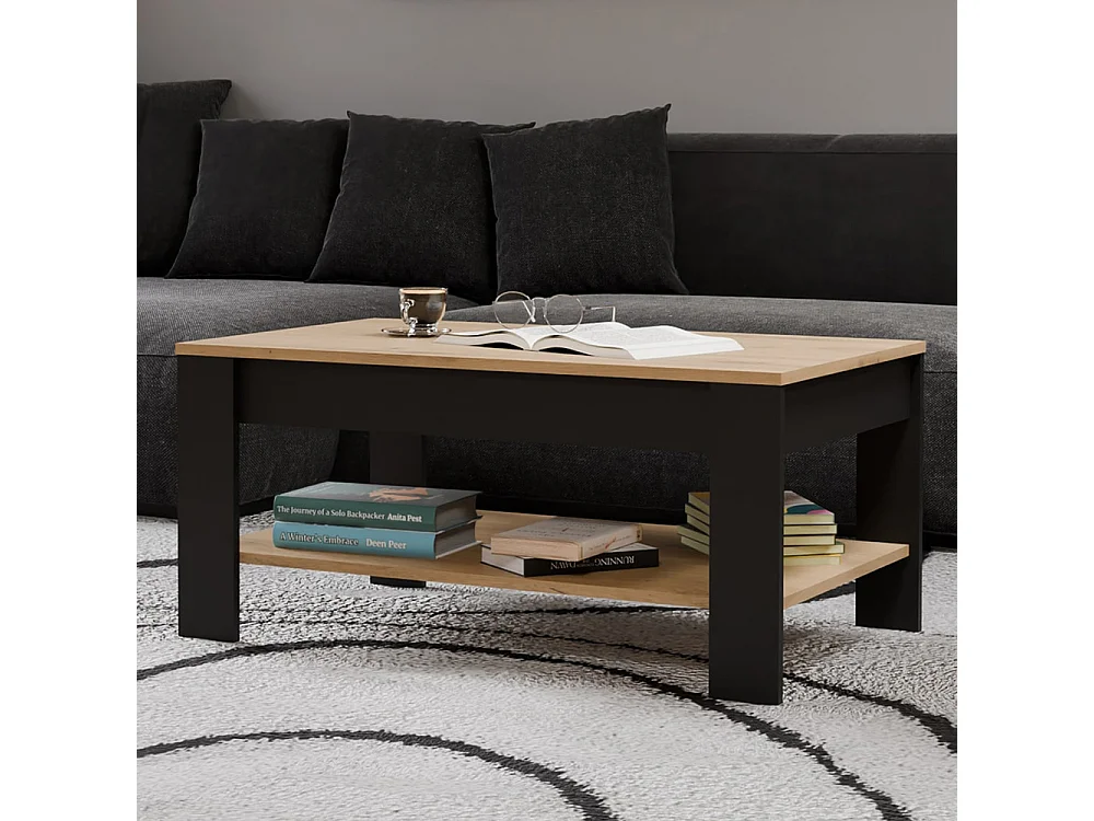 Tavolino da salotto moderno 93x58x44 rovere e nero TST16