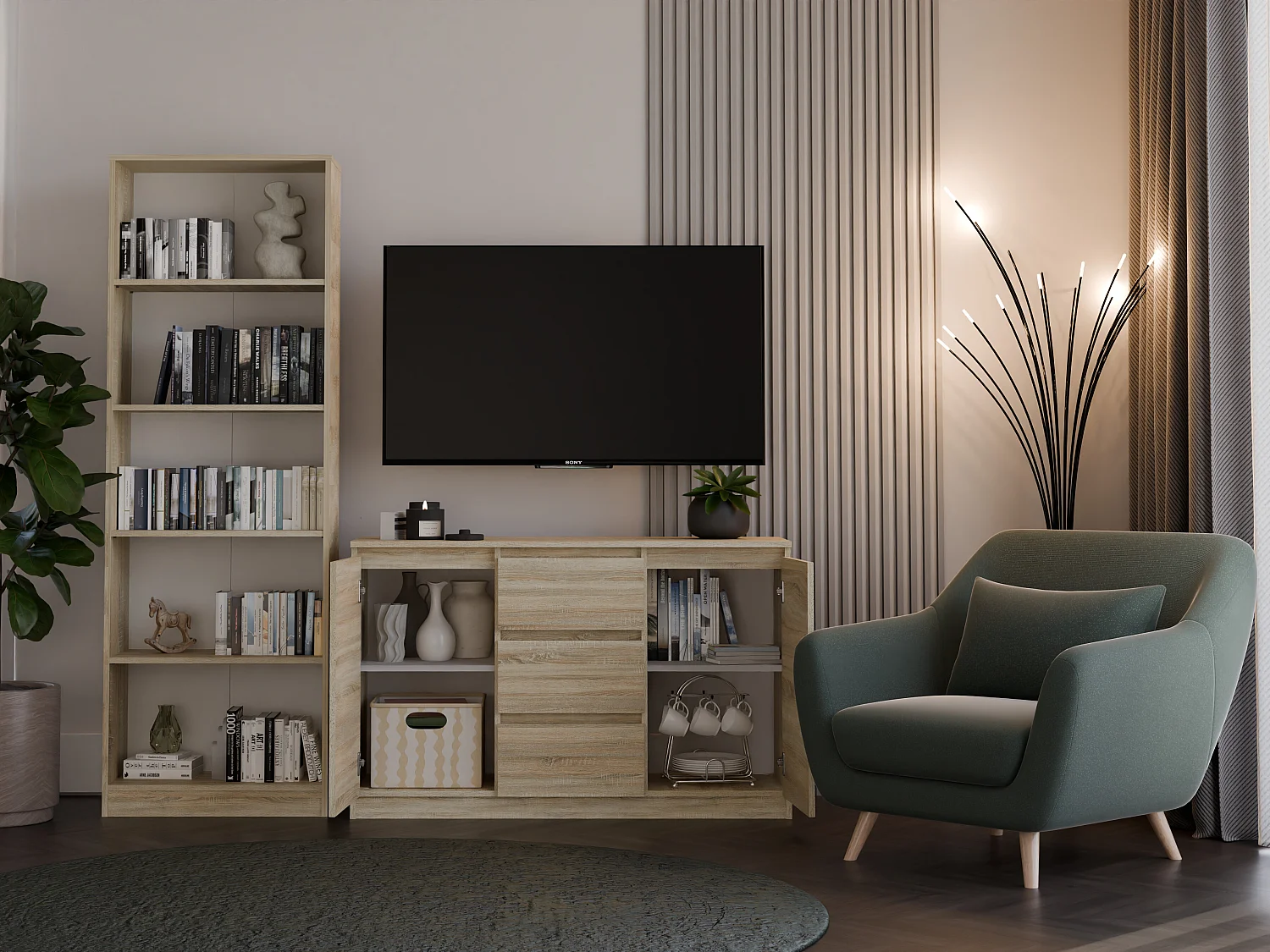 Madia 120 cm con cassetti e ante rovere chiaro MT8