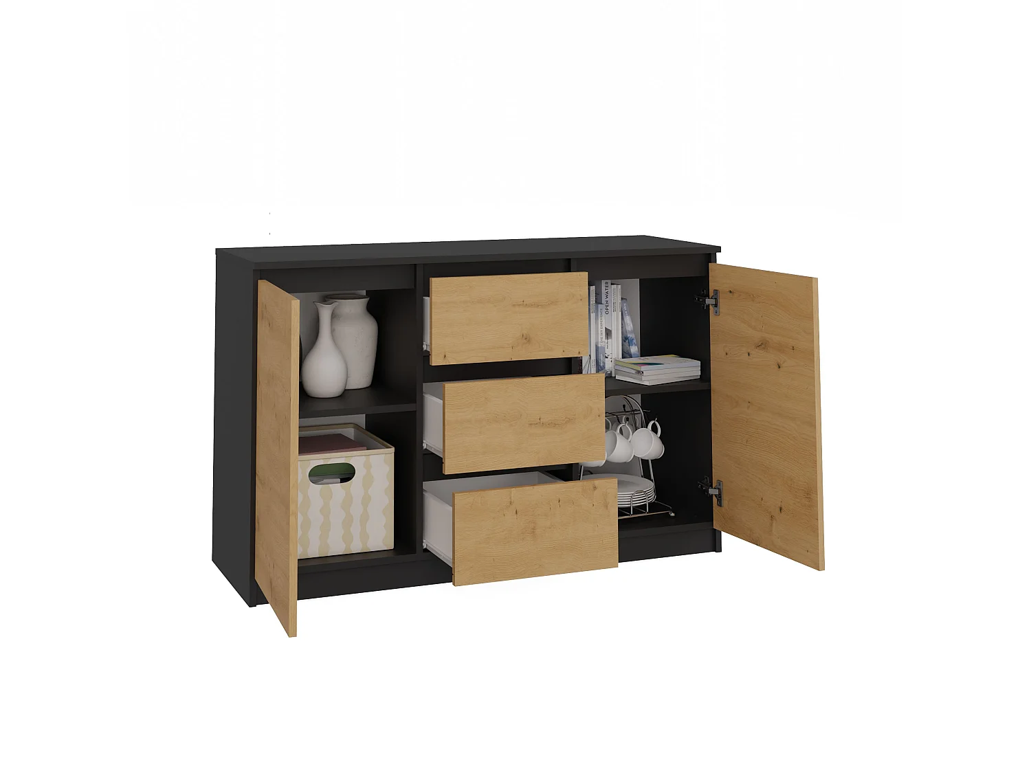 Madia 120 cm con cassetti e ante rovere e antracite MT8