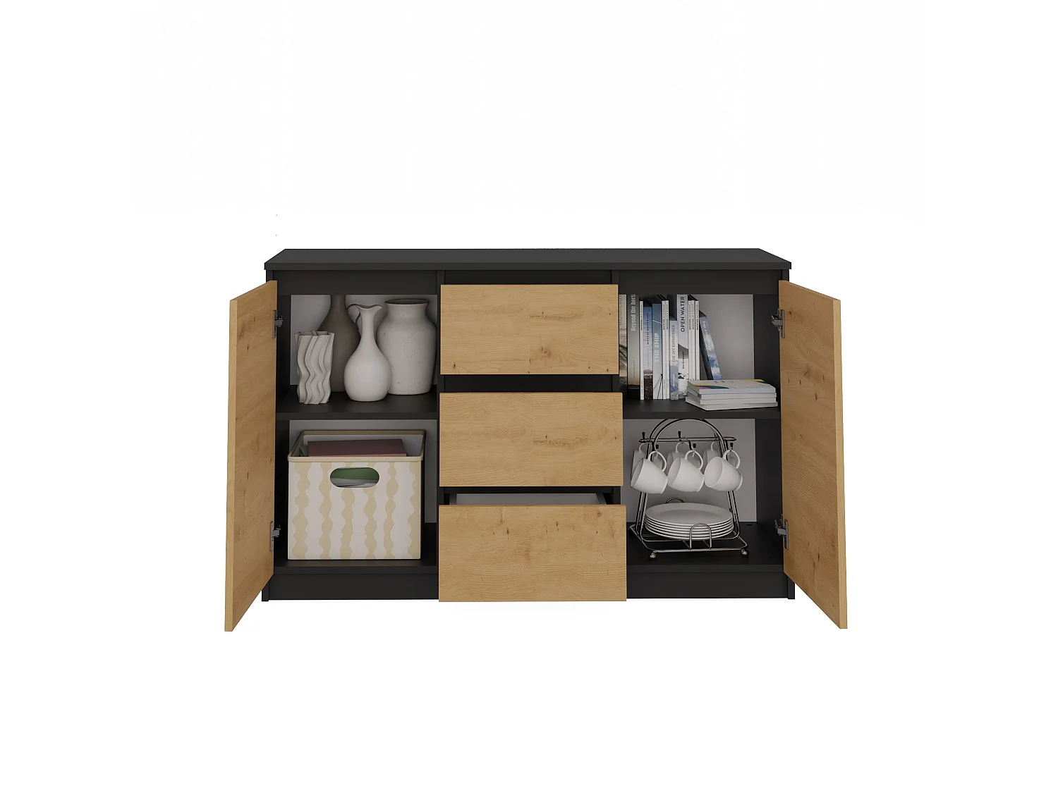 Madia 120 cm con cassetti e ante rovere e antracite MT8
