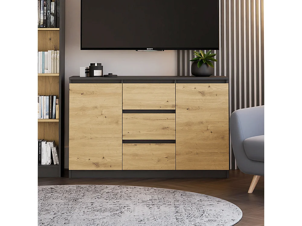 Madia 120 cm con cassetti e ante rovere e antracite MT8