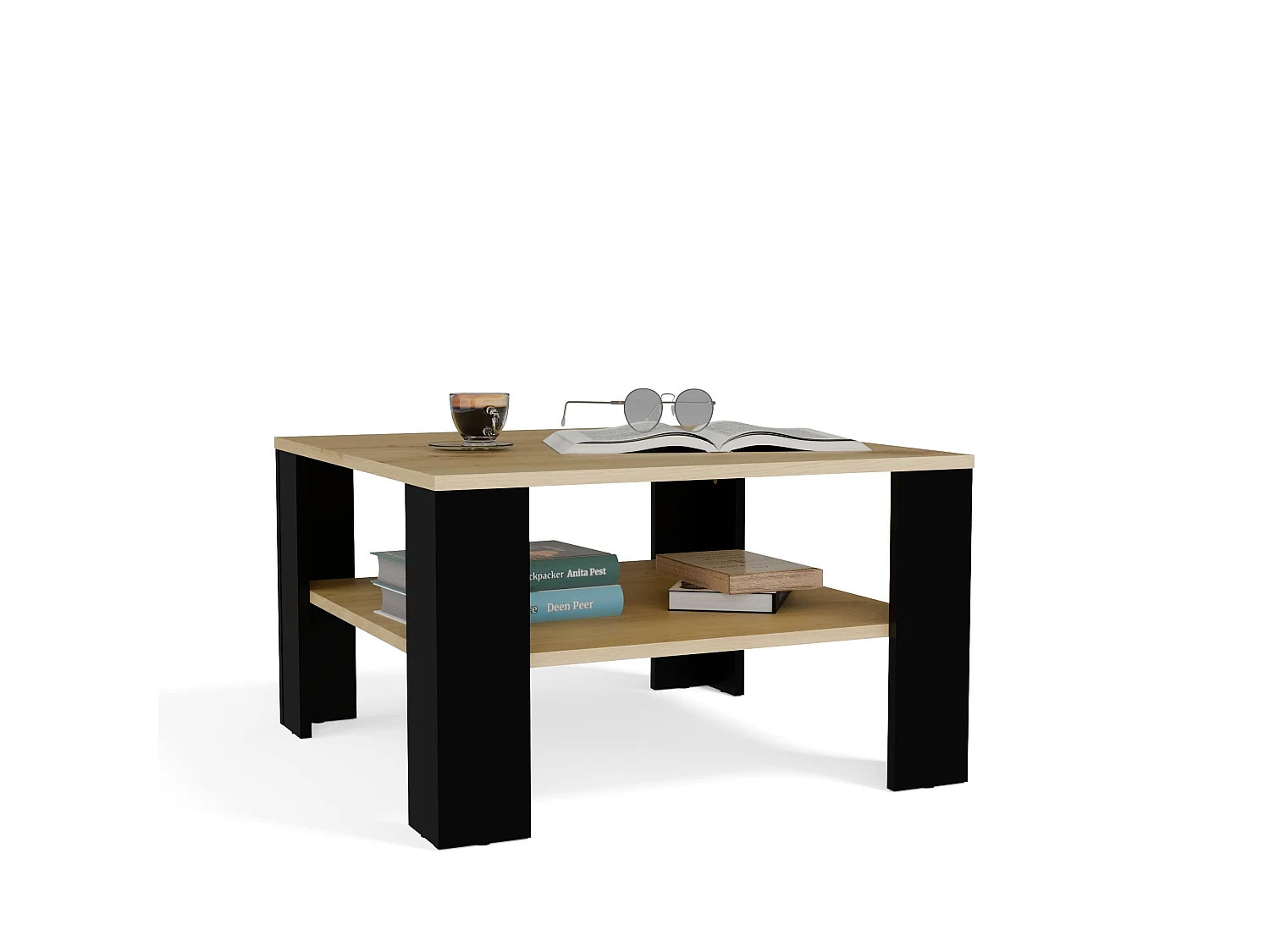 Tavolino da salotto moderno 68x68x40 rovere/nero TST17