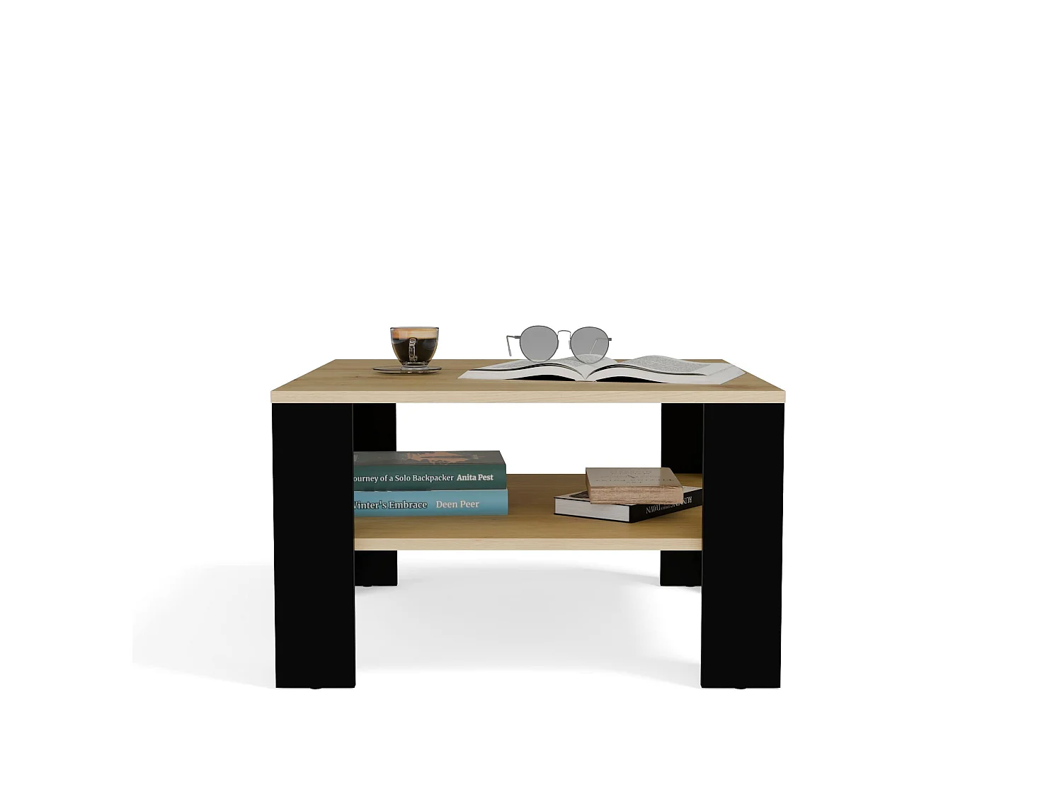 Tavolino da salotto moderno 68x68x40 rovere/nero TST17