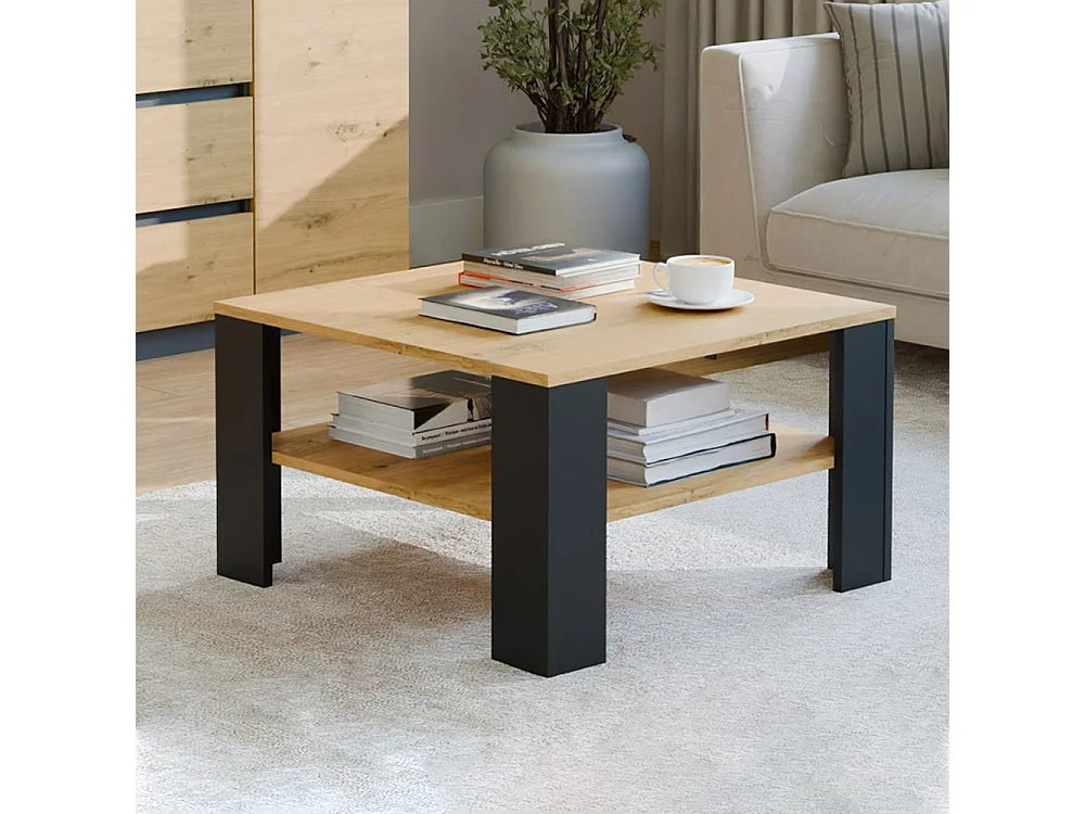 Tavolino da salotto moderno 68x68x40 rovere/nero TST17