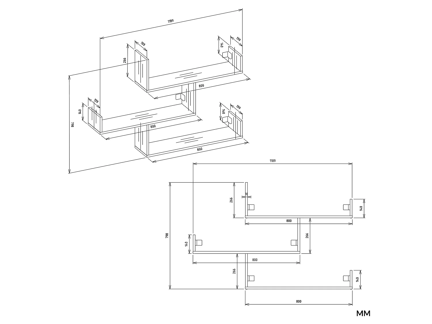 Set mensole da parete moderne bianco opaco MNT3