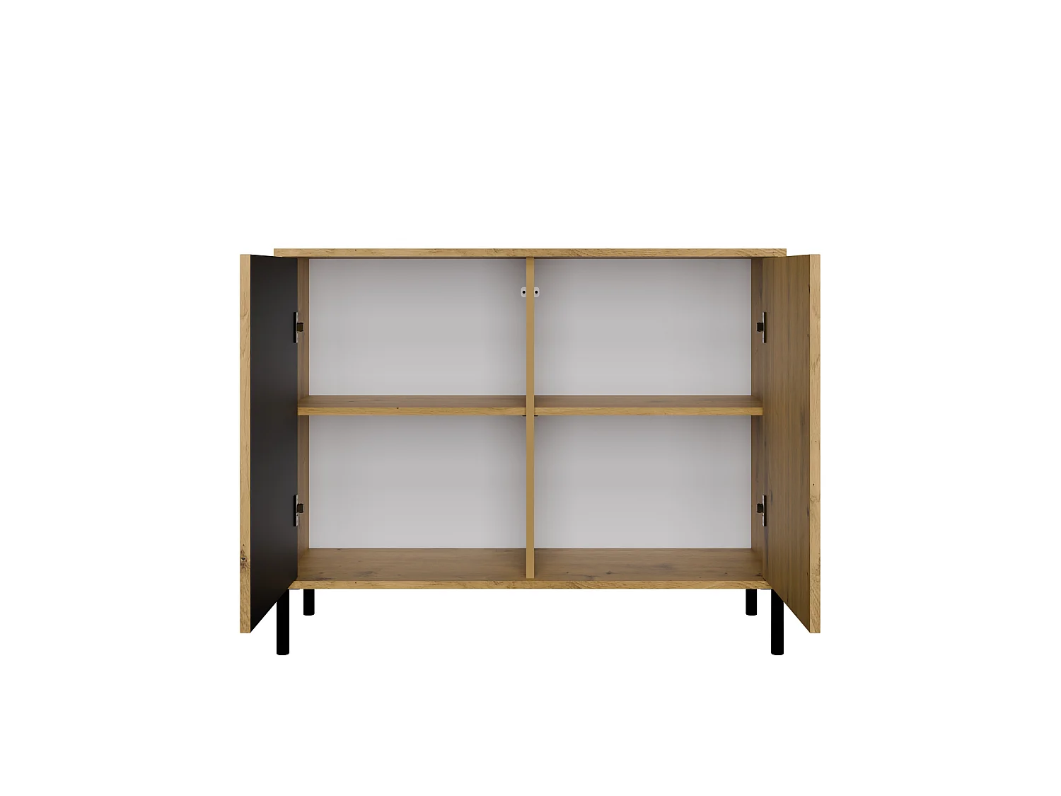 Madia moderna lamellata per soggiorno 103,5 cm con ante tip-on rovere e nero MT4