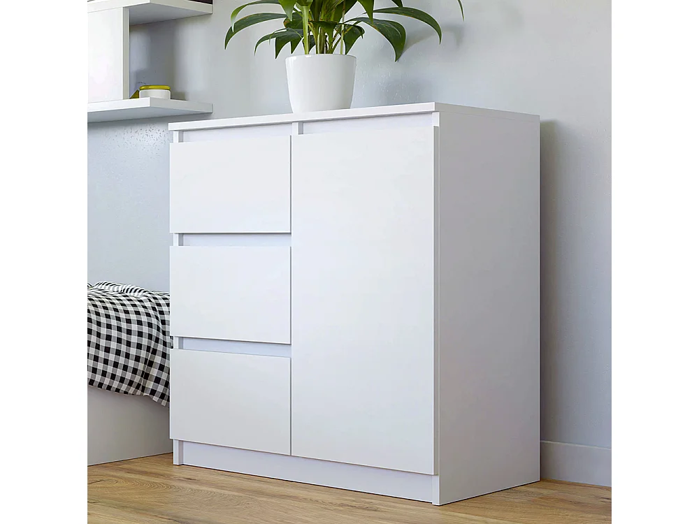 Madia moderna 75 cm per soggiorno con 3 cassetti in bianco MT5