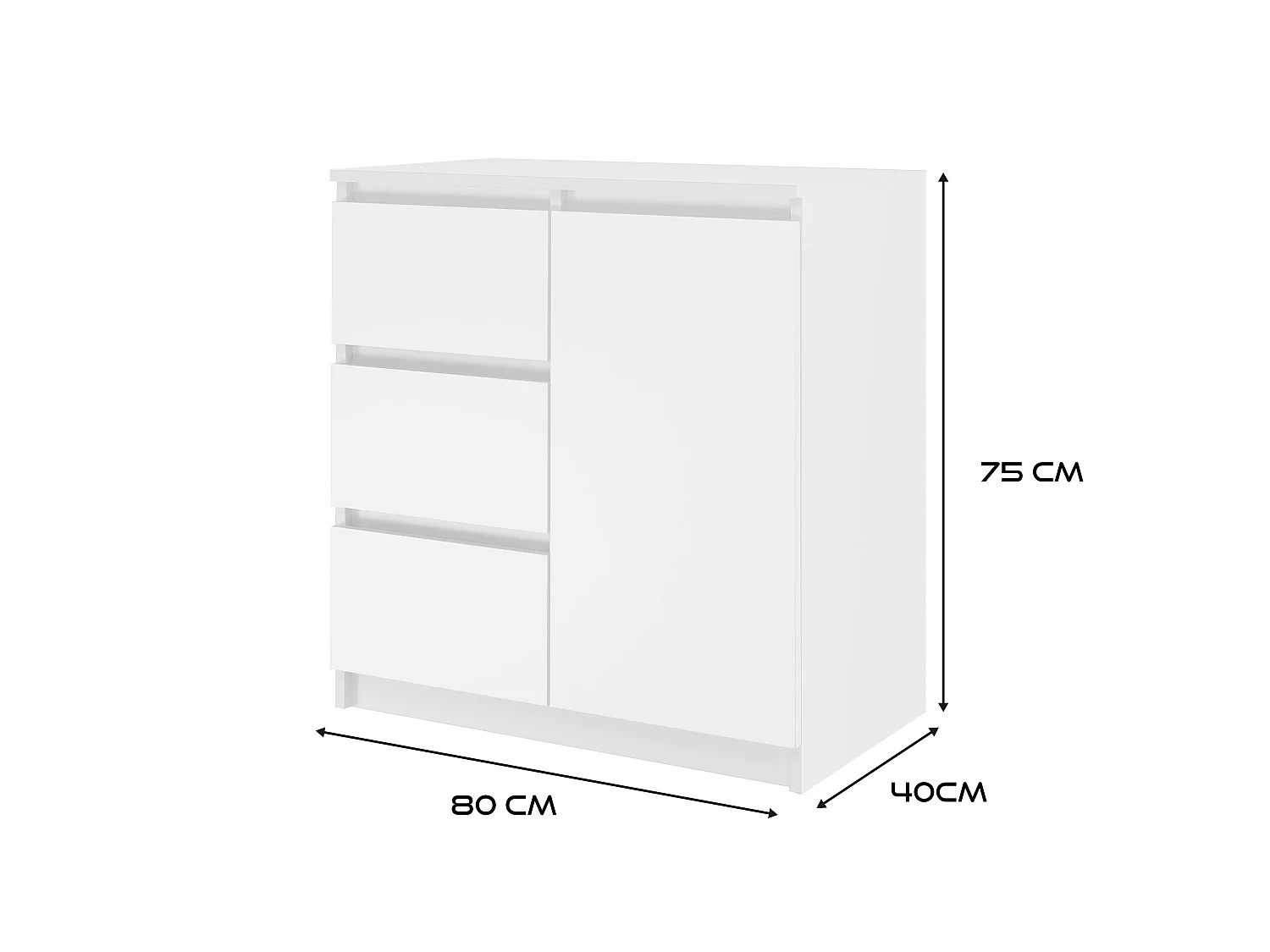 Madia moderna 75 cm per soggiorno con 3 cassetti in bianco MT5